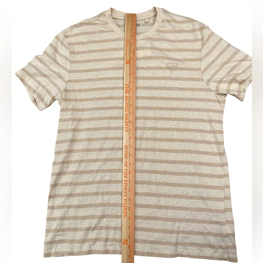 Everyday Casual Men’s Guess Beige Striped Cotton Short Sleeve T Shirt - Picture 4 of 7